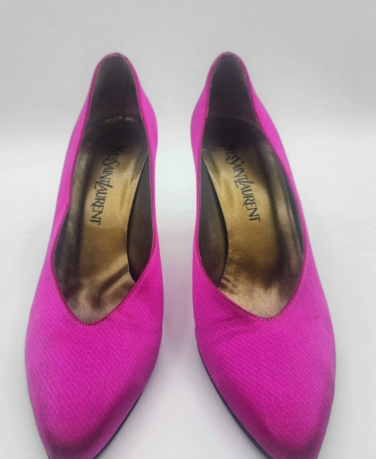 YVES SAINT LAURENT pompa in raso rosa taglia 8 tinta personalizzata