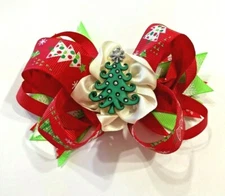 Beautiful Christmas Faux Diamond Christmas Tree inspired hair bow for girls.