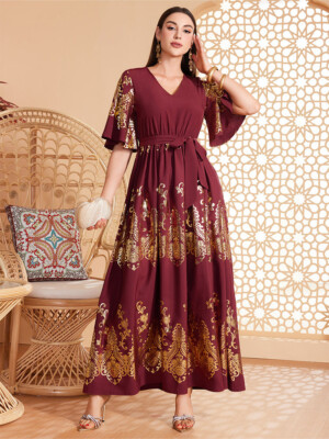 Dubai Arab Women Short Sleeve Maxi Dress Abaya Muslim Summer V-Neck Casual Robe | eBay Dubai Arab Women Short Sleeve Maxi Dress Abaya Muslim Summer V-Neck Casual Robe | eBay