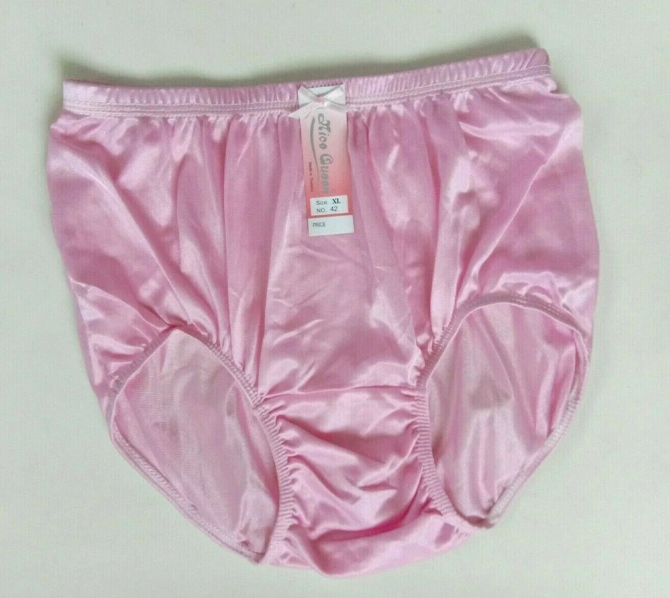 x3 Vintage Pink Panties Nylon Silky Bikini Hi Briefs Sissy Knickers Underwear XL - Image 2 of 4