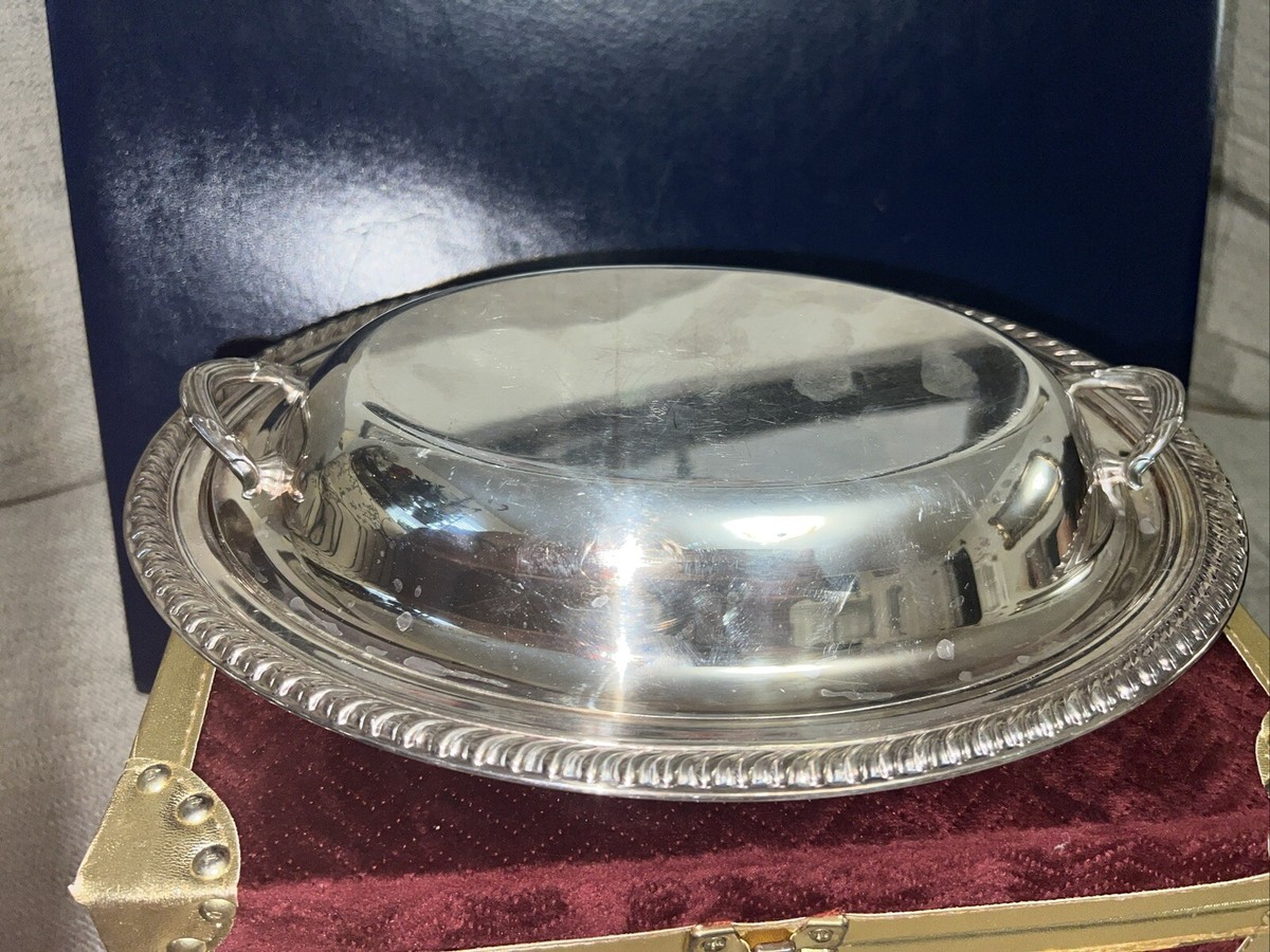 Vintage Oval Silver Plated Covered Entree Serving Bowl Platter Casserole  with Li