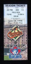 Dave Stieb 2nd Debut - Baseball Ticket 1998 Toronto Blue Jays Baltimore Orioles