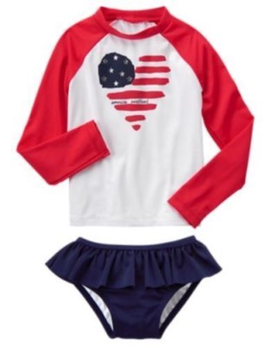 GYMBOREE RED WHITE & CUTE HEART RASH GUARD 2-PC SET SWIMSUIT 4 5 6 7 8 NWT - Picture 1 of 1