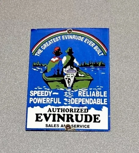 VINTAGE EVINRUDE MOTOR BOAT FISH HUNT PORCELAIN SIGN GAS CAR TRUCK