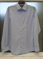 Next Mens Shirt, 16" 42cm Regular Fit, Oxford Twill, Blue, French cuffs.