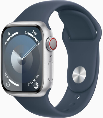 Apple Watch 9 Cell Alu Silver 45mm A2984, Blue Silicon Band, NEU Sonstige
