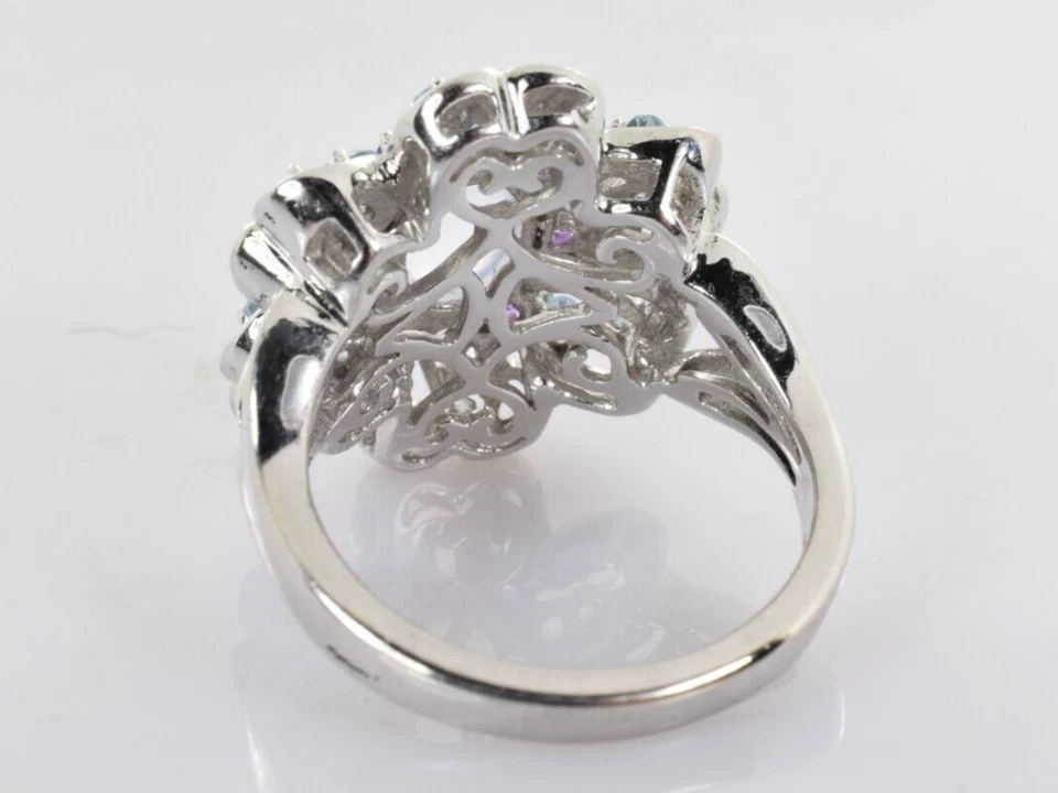 Anillo Amatista y Aguamarina Calcedonia Azul Oro Blanco 14k Talla 6 Foto 4 de 4