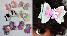 Fancy 3" Unicorn Hair Bows Toddler/Girl's Lot of 6 - 6 Different Styles Colors
