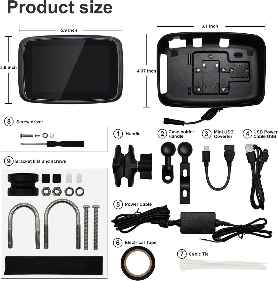 Wireless Apple CarPlay/Android Auto 5" Motorcycle GPS IPX7 Waterproof, Bluetooth - Image 3 of 4