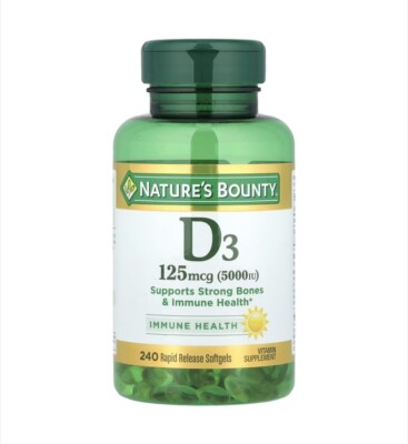 Nature s Bounty Vitamin D3 5000 IU Softgels for Bone & Immune Support 240 Count
