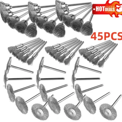 QNGENET Wire Cup Mix Brush Set Stainless Steel 45pcs For Dremel Rotary Tool Accessories