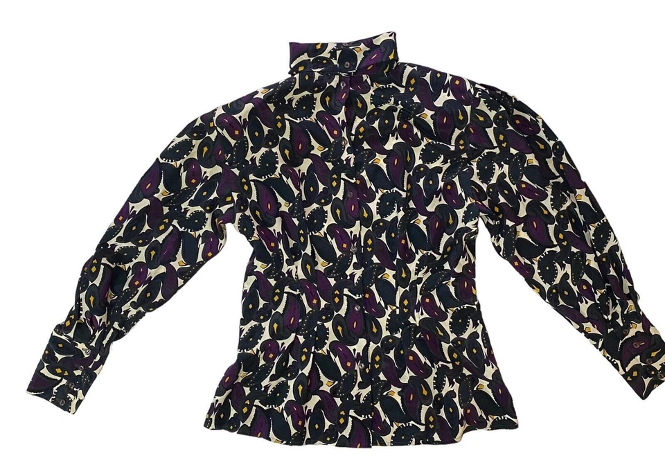 Blusa retro vintage de seda para mujer Austin Reed Regent St estampado cachemir talla 6 Foto 3 de 4