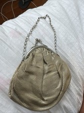 Vintage Retro Metallic Gold Lame Evening Bag Clutch Purse With Chain As Is