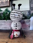 NEW Primitive SNOWMAN RECYCLED METAL HANDSTAND SNOWBALL WINTER CHRISTMAS 12"H