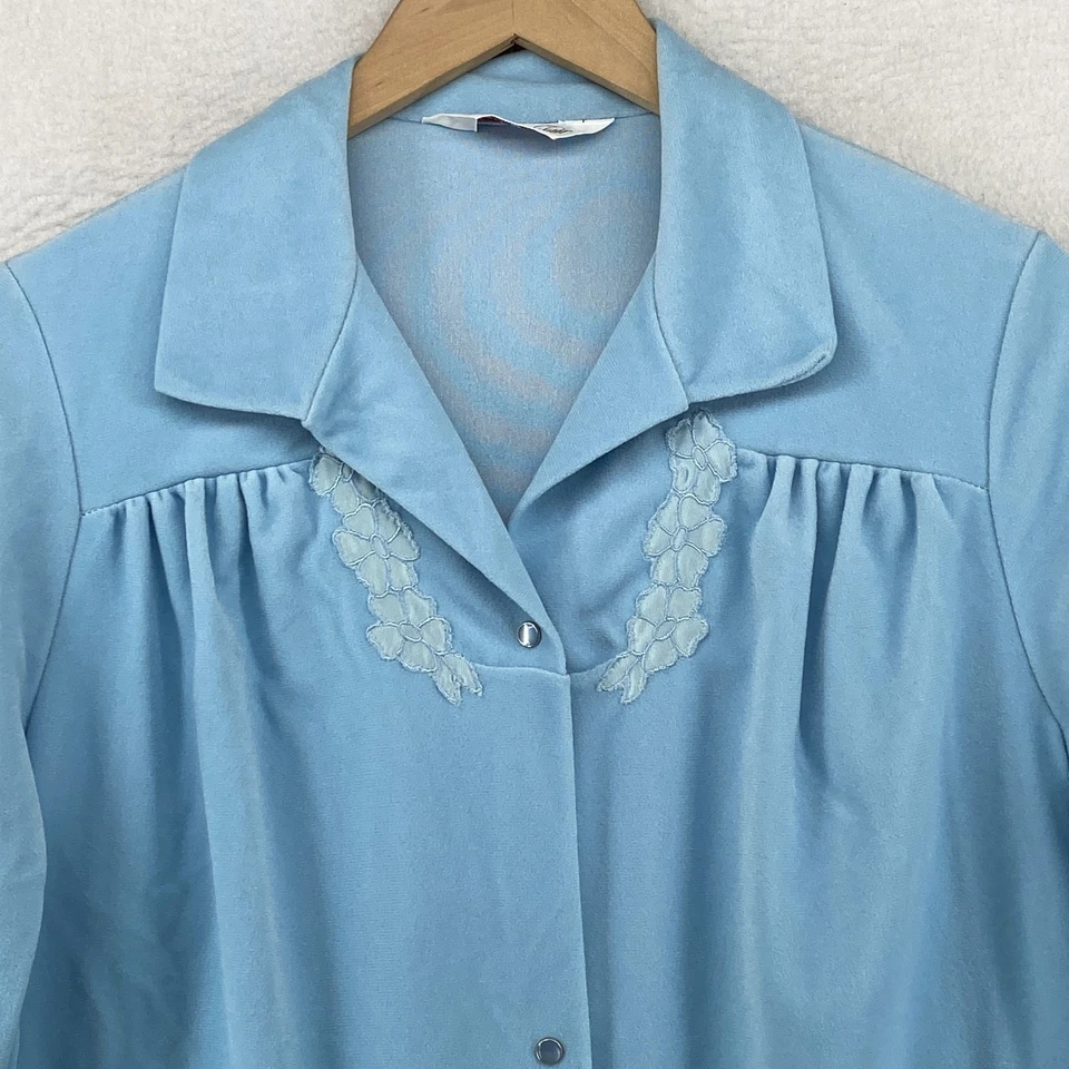 VANITY FAIR Bata S Casa Abrigo Polar Perla A Presión Manga Larga Vintage Azul EE. UU. Foto 2 de 4