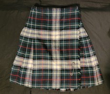 Vintage 70s Plaid Kilt Green Tartan Wool Blend Fringe Girls 6/7 22" Waist 19"L