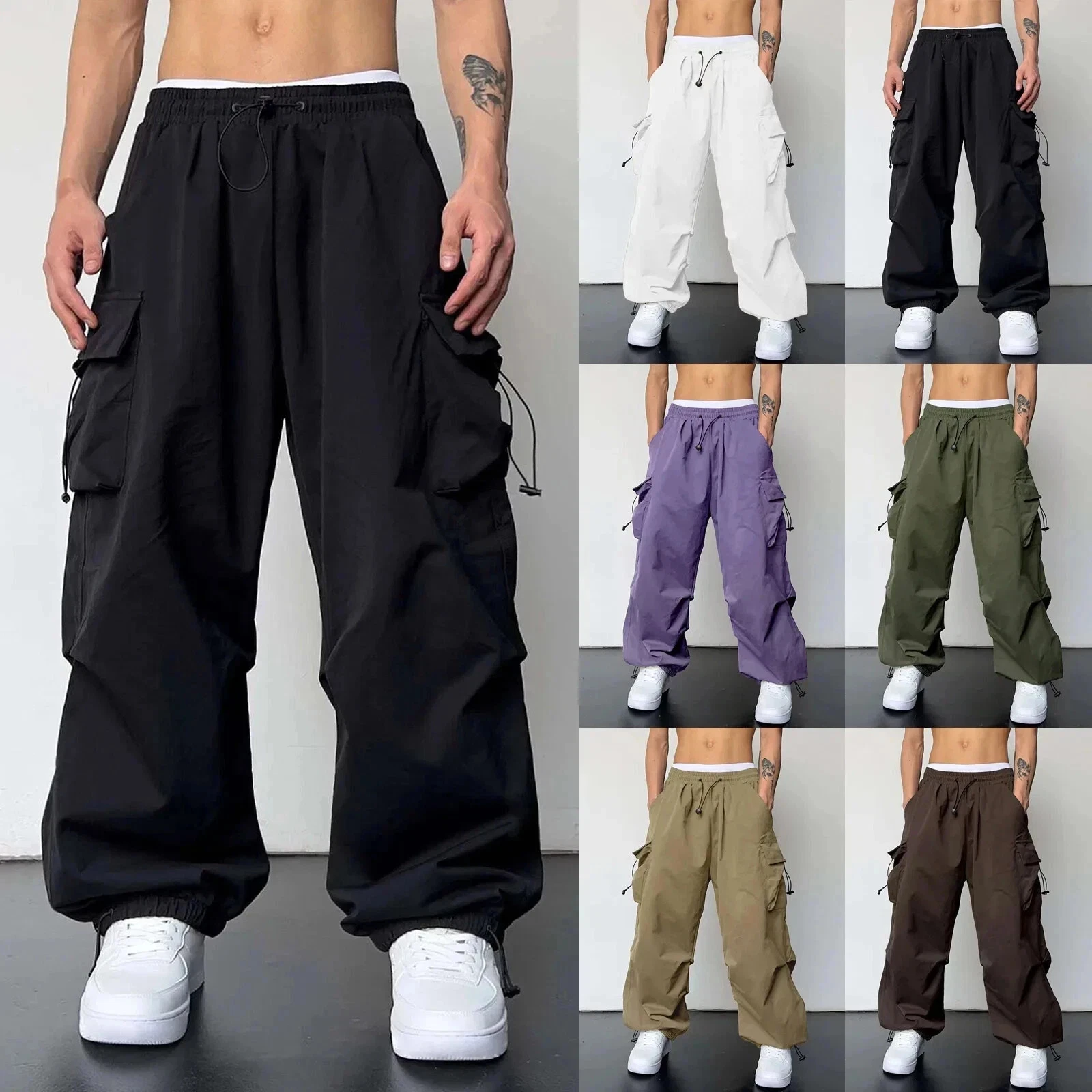 Men's Baggy Cargo Pants Trendy Casual Parachute Pant Loose Fit Harem Joggers
Opens in a new window o