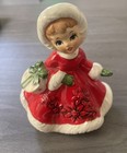 Vintage 1950s Christmas Lefton 6604 Poinsettia Shopper Girl Figurine (Code 5CSN)