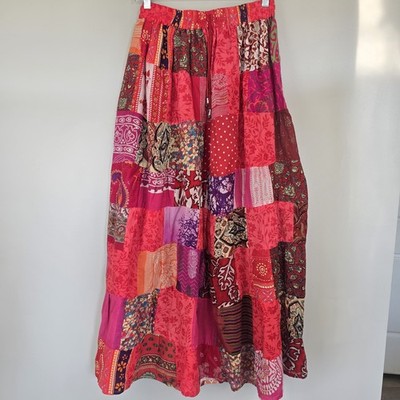 Ruby 'n' Style Gypsy Boho Long Red Floral Patch Skirt Women Paisley.E134