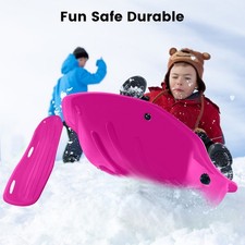 4Ft Snow Sled Plastic Toboggan Downhill Fun Sled With 16.5ft Pull Rope  Handle