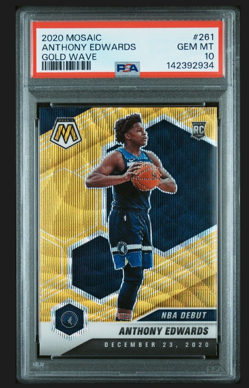2020-21 Panini Mosaic Anthony Edwards NBA Debut Gold Wave Prizm RC #261 PSA 10