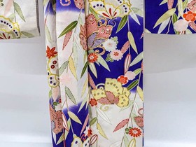 Japanese Vintage Kimono Furisode Silk Gold Embroidery Butterfly Flower eb-918