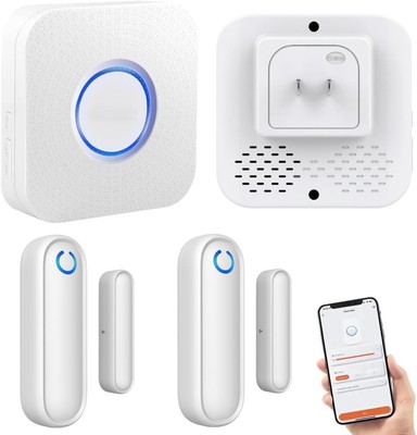 Caregiver Pager WiFi Door Alarms for Two Sensor 1 Wifi Receiver, white 