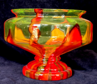 Large Czechoslovakia Glass Vase UV Glows Kralik Loetz Era Art Deco Hand Made