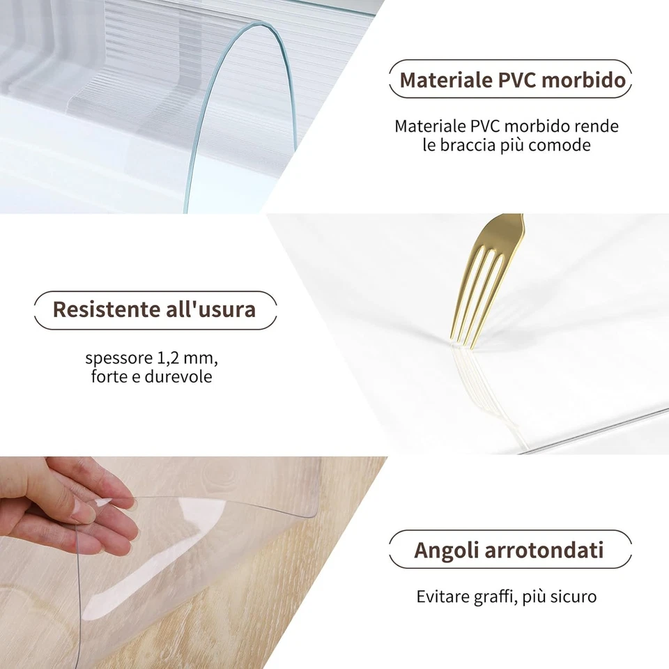 Sottomano Da Scrivania in PVC Trasparente, Bordi Rotondi, Impermeabile, Antisciv - Immagine 3 di 4