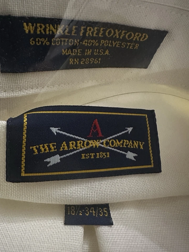 The arrow company Camisa Hombre Crema Sin Arrugas 18 1/2 34/35 Nueva Con Etiqueta Foto 2 de 4