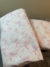 LAURA ASHLEY TWIN XL Fitted Flat Sheet 2-Pc Trail Ribbon Pink Set 100 Cotton