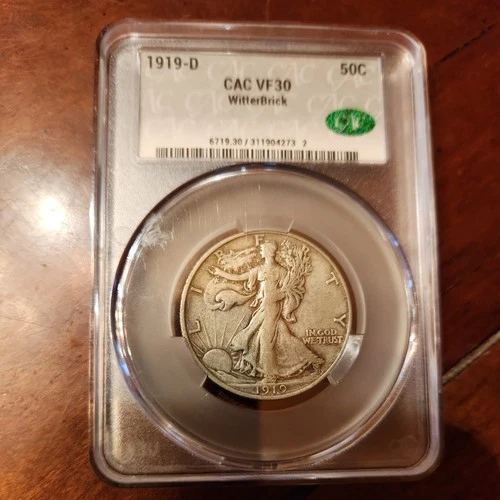 1919-D 50c Walking Liberty Half Dollar - CAC VF30