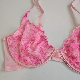 LOT OF 2 Victoria Secret Unlined Demi Bra Pink & Beige Lace Floral Size 38D Bras