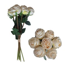 Künstliche Rosen Blumenstrauß, 7 Stück Kunstblumen Pearl Rose, Trockenblumenstil