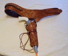 Vintage Hand Tooled Holster W/Hubley Colt 45 Cap Pistol (14")