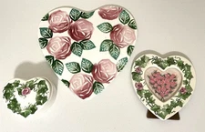 Ceramic Heart Shaped Roses & Ivy Trinket Box  Tray  Photo Frame