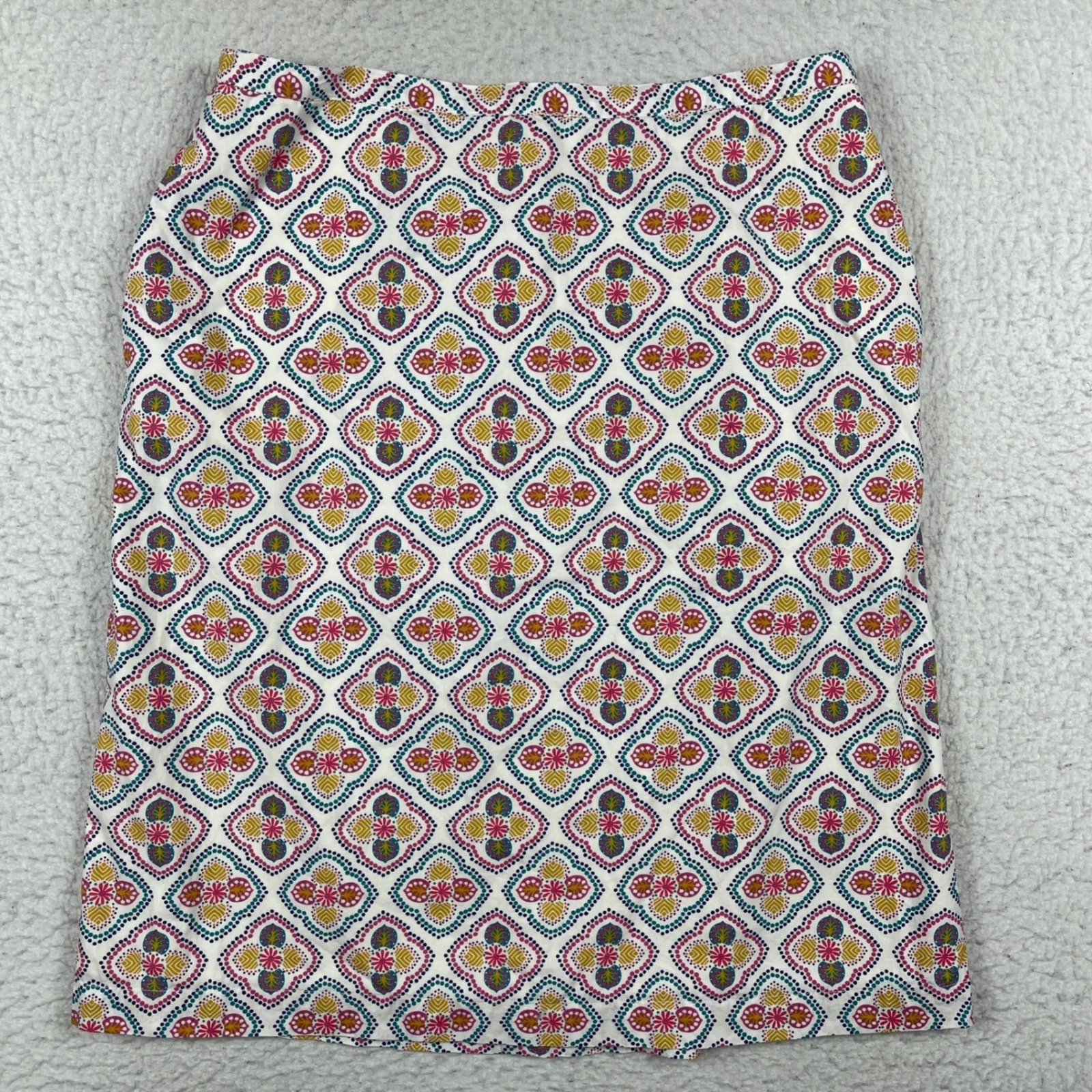 Boden Pencil Skirt Women US 10L White Multi Geometric Medallion Cotton Lined