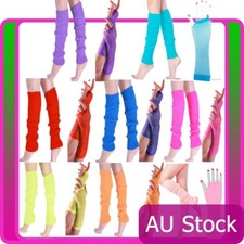 Womens Legwarmers Gloves leg warmers Knitted Neon Dance 80s Party Costume 1980s