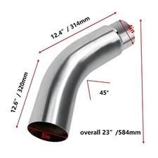 4" ID to 5" OD Chrome 409SS Diesel Exhaust Turndown Elbow Tip, 23" Long 1.5mm