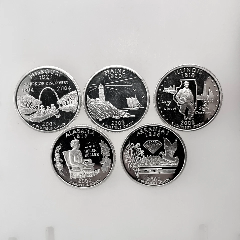 2003 S 5 Coin Year Set 50 States US Quarter 25c Gem Deep Cameo Proof 90% Silver - Image 4 of 4