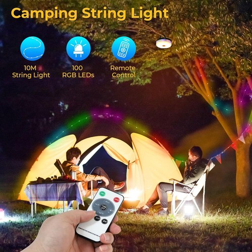 Outdoor Portable Camping Light RGB/WW Retractable String Lights Reel Waterproof - Picture 12 of 32