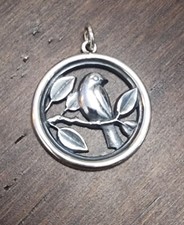 Retired James Avery Bird on Branch with Leaves Pendant