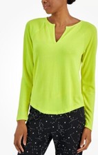 Jenni Women  s Long Sleeve Yellow Ribbed Split-Neck Pajama Top Size S