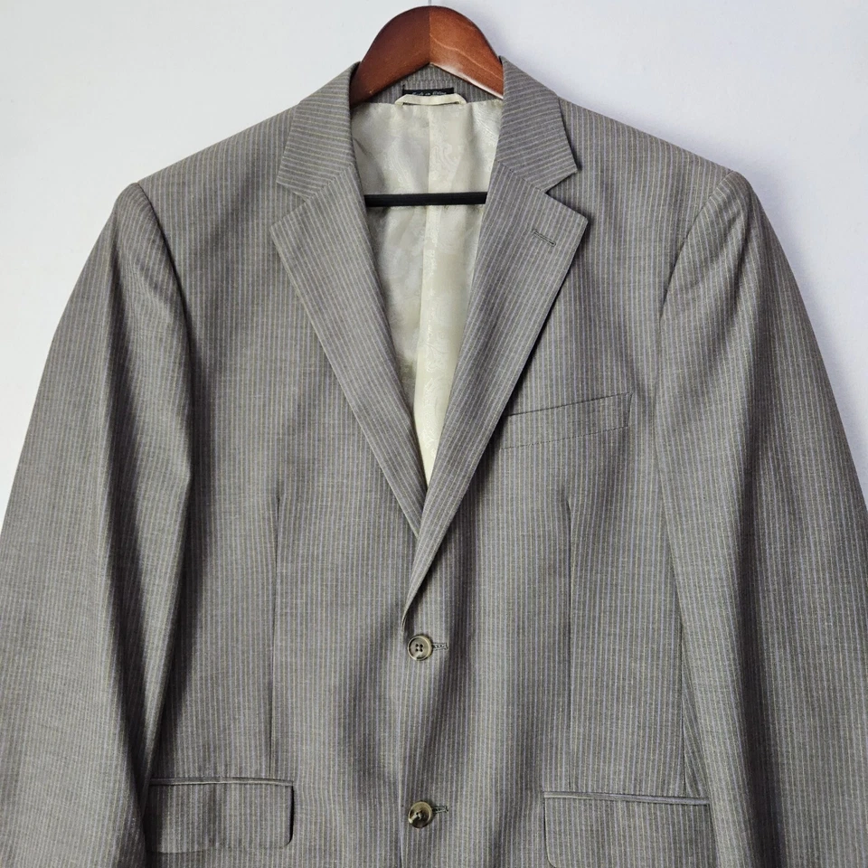 Chaqueta Blazer Steve Harvey Edición Celebridad Savanah Para Hombre Talla 42L Gris Azul Rayas Foto 2 de 4
