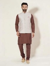 Brown Color- Traditional Men's Kurta Pajama with Jacket  Ethnic Wear for Men-232