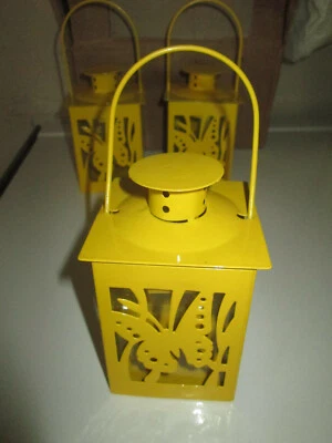 Lanterne/Photophore uni jaune motif papillon,en métal,neuve! - Photo 1/2