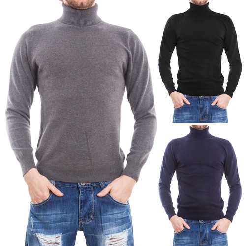 Maglione uomo maniche lunghe GRIGIO BLU fino aderente girocollo maglia  cotone - Mela Proibita