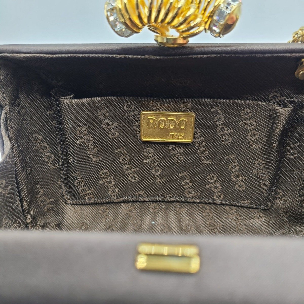 RODO Swarovski Italy Satin Handbag Clutch Purse Shoulder Evening