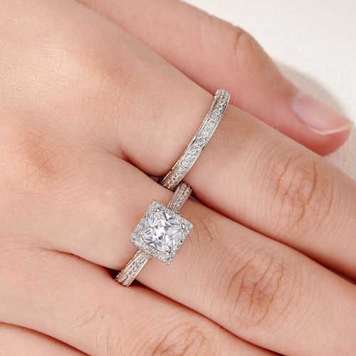 1.5CT Engagement Ring Sets for Women Sterling Silver Princess CZ Wedding Set - Picture 5 of 11