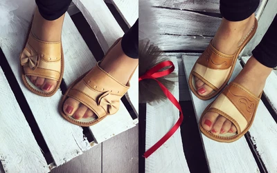 HANDMADE SLIPPERS Women's REAL Leather Slippers Shoe Size 3 4 5 6 7 8 Thick sole (BOX 6-7)